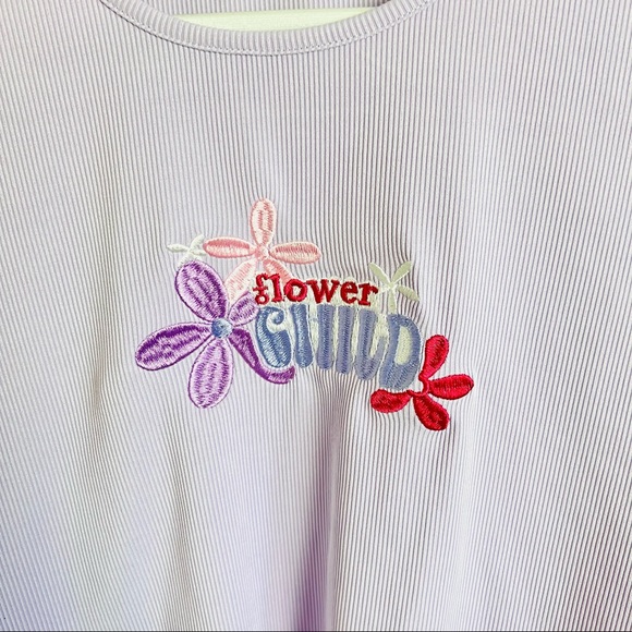 Light Purple Lavender Ribbed Flower Child 70s Long Sleeve Blouse - Picture 4 of 7